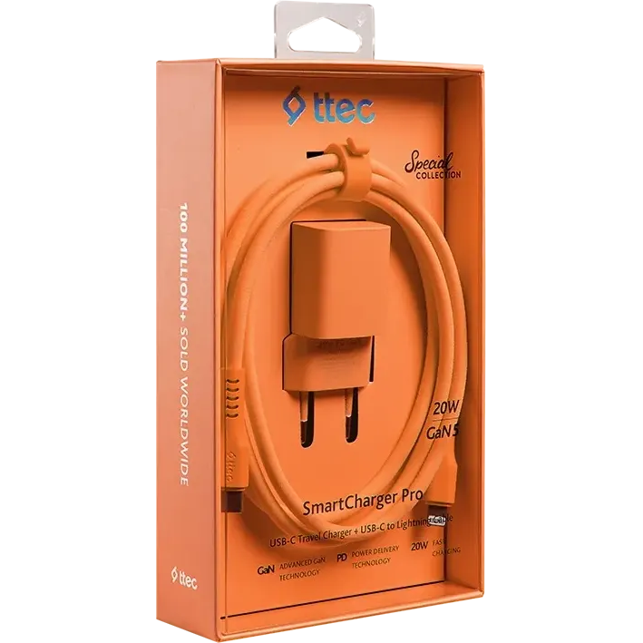Сетевое зарядное устройство ttec SmartCharger Pro GAN 20W Neon Orange + Lightning Cable - 2SCG20LNT - фото 7