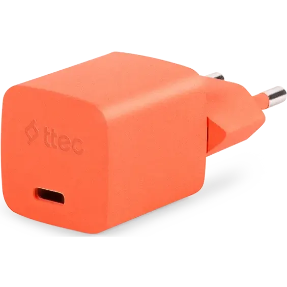 Сетевое зарядное устройство ttec SmartCharger Pro GAN 20W Neon Orange + USB-C Cable - 2SCG20CNT - фото 2