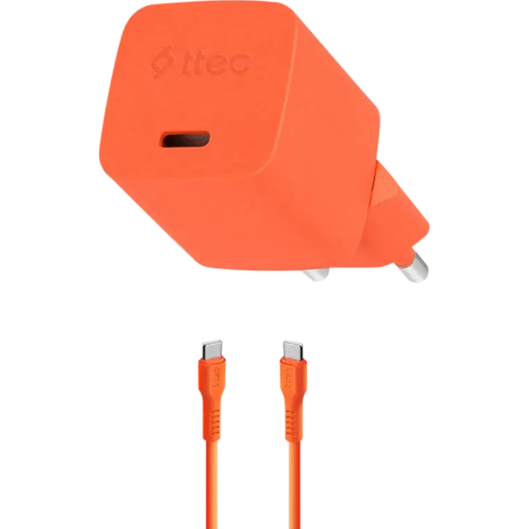 Сетевое зарядное устройство ttec SmartCharger Pro GAN 20W Neon Orange + USB-C Cable - 2SCG20CNT