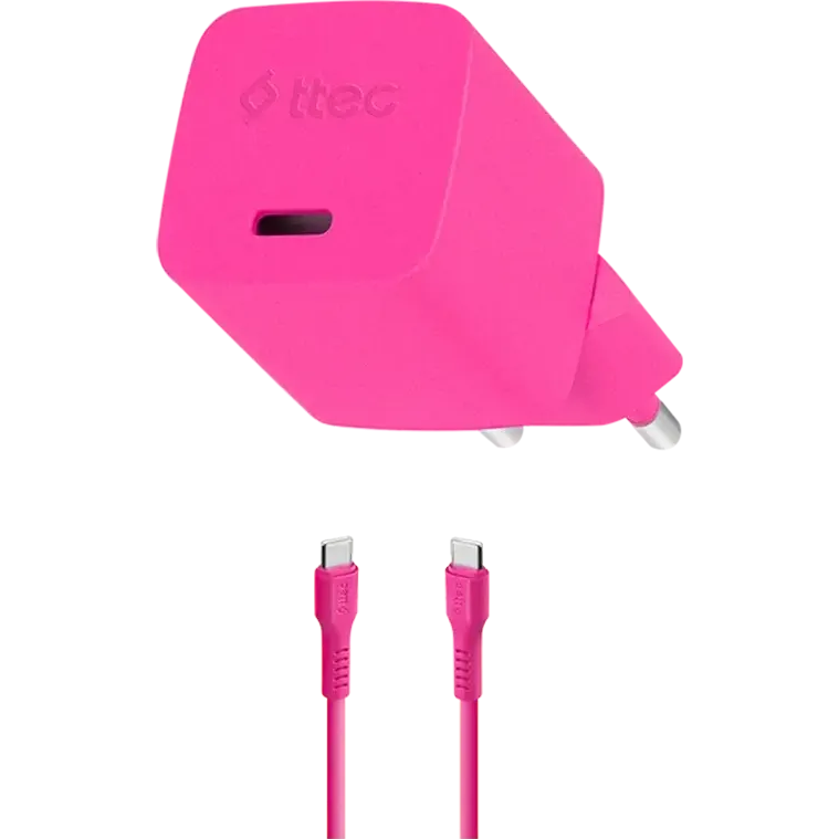 Сетевое зарядное устройство ttec SmartCharger Pro GAN 20W Neon Pink + USB-C Cable - 2SCG20CNP