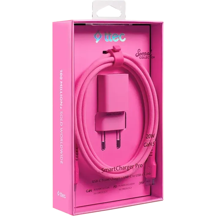 Сетевое зарядное устройство ttec SmartCharger Pro GAN 20W Neon Pink + USB-C Cable - 2SCG20CNP - фото 7