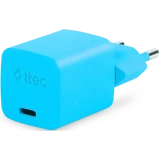 Сетевое зарядное устройство ttec SmartCharger Pro GAN 20W Neon Blue + USB-C Cable (2SCG20CNM)