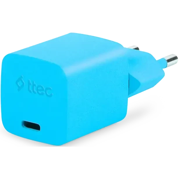 Сетевое зарядное устройство ttec SmartCharger Pro GAN 20W Neon Blue + USB-C Cable - 2SCG20CNM - фото 2