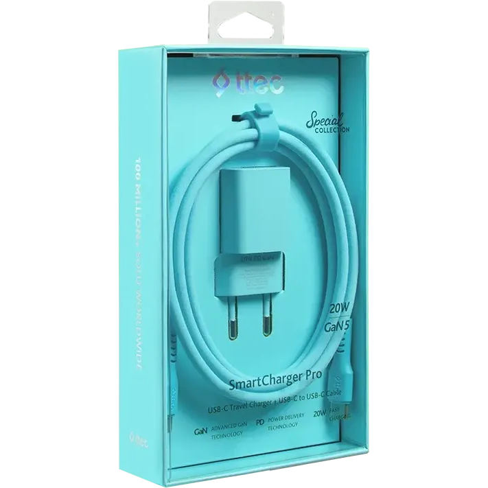 Сетевое зарядное устройство ttec SmartCharger Pro GAN 20W Neon Blue + USB-C Cable - 2SCG20CNM - фото 7