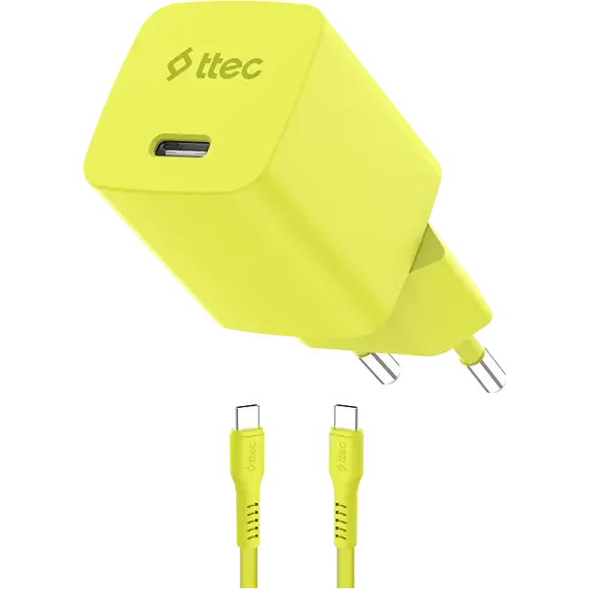 Сетевое зарядное устройство ttec SmartCharger Pro GAN 45W Neon Yellow + USB-C Cable - 2SCG45CNS