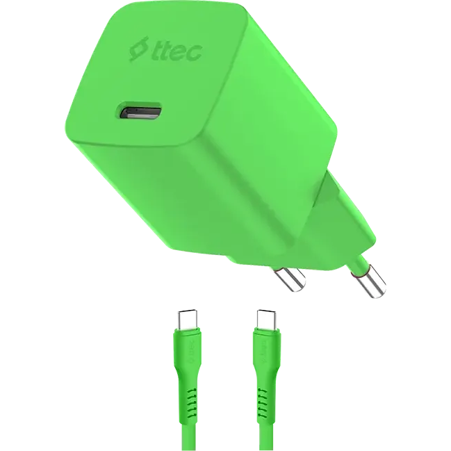 Сетевое зарядное устройство ttec SmartCharger Pro GAN 45W Neon Green + USB-C Cable - 2SCG45CNY
