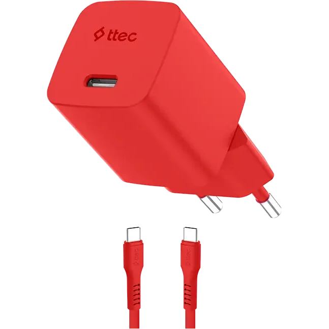 Сетевое зарядное устройство ttec SmartCharger Pro GAN 45W Neon Red + USB-C Cable - 2SCG45CNK