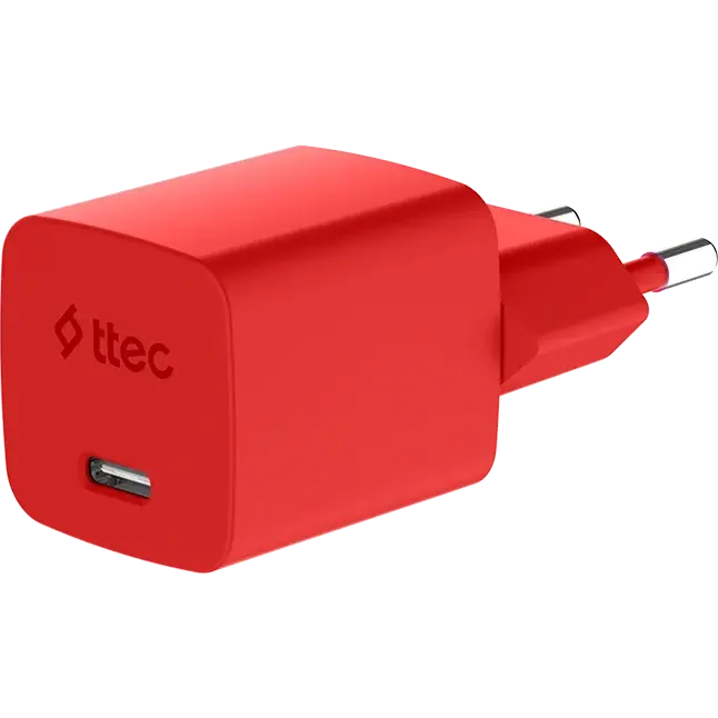 Сетевое зарядное устройство ttec SmartCharger Pro GAN 45W Neon Red + USB-C Cable - 2SCG45CNK - фото 2