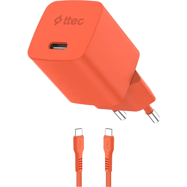 Сетевое зарядное устройство ttec SmartCharger Pro GAN 45W Neon Orange + USB-C Cable - 2SCG45CNT