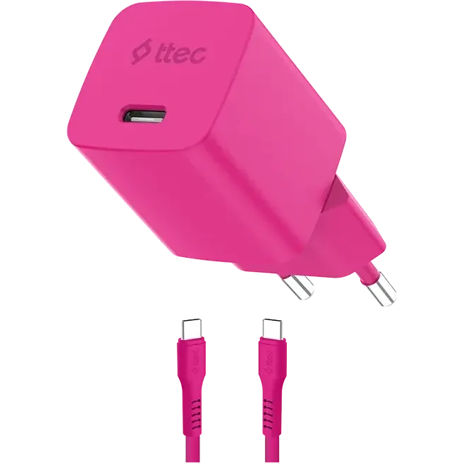Сетевое зарядное устройство ttec SmartCharger Pro GAN 45W Neon Pink + USB-C Cable - 2SCG45CNP