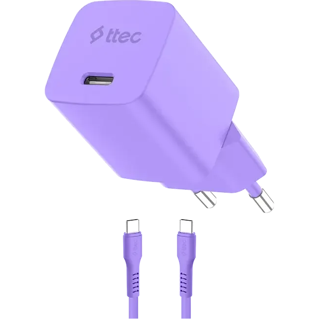 Сетевое зарядное устройство ttec SmartCharger Pro GAN 45W Neon Purple + USB-C Cable - 2SCG45CNMR