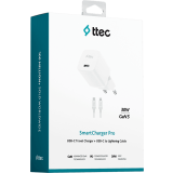 Сетевое зарядное устройство ttec SmartCharger Pro GAN 30W White + Lightning Cable (2SCG30LB)