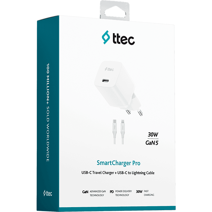 Сетевое зарядное устройство ttec SmartCharger Pro GAN 30W White + Lightning Cable - 2SCG30LB - фото 6