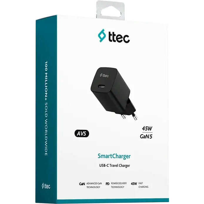 Сетевое зарядное устройство ttec SmartCharger Pro GAN 45W Black - 2SCG45S - фото 6