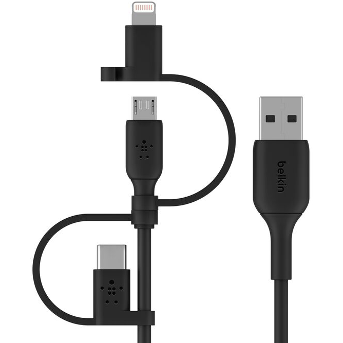 Кабель USB - microUSB/USB Type-C/Lightning, 1м, Belkin CAC001bt1MBK