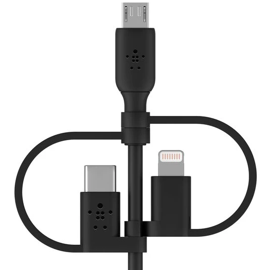 Кабель USB - microUSB/USB Type-C/Lightning, 1м, Belkin CAC001bt1MBK - фото 2