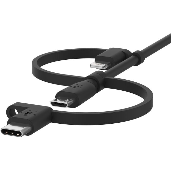 Кабель USB - microUSB/USB Type-C/Lightning, 1м, Belkin CAC001bt1MBK - фото 5