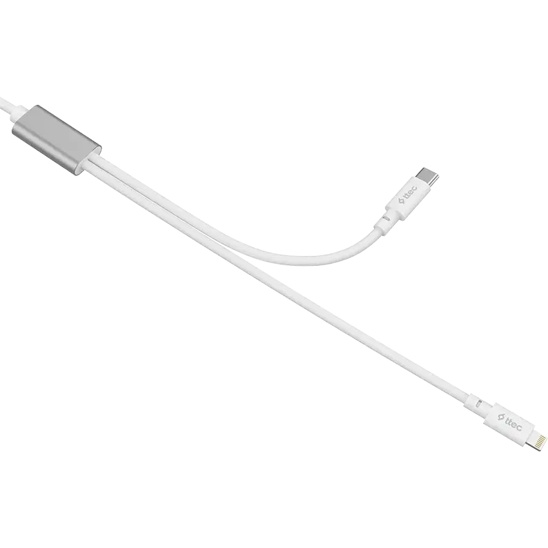 Кабель USB Type-C - USB Type-C/Lightning, 1.2м, ttec 2DK64B White - фото 4