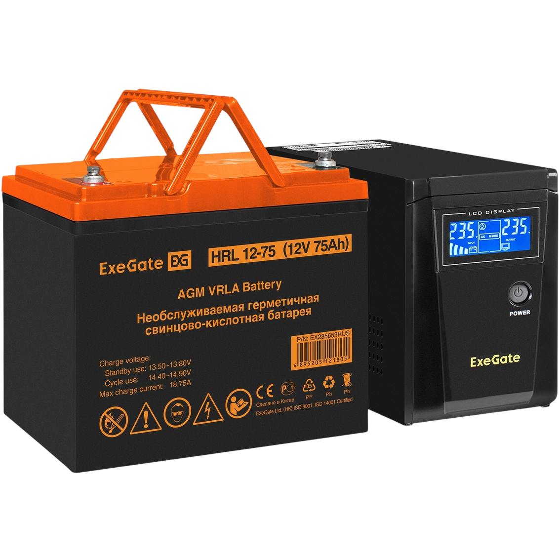 ИБП ExeGate SineTower SZ-600.LCD.AVR.1SH + HRL 12-75 (75Ач) - EX296778RUS