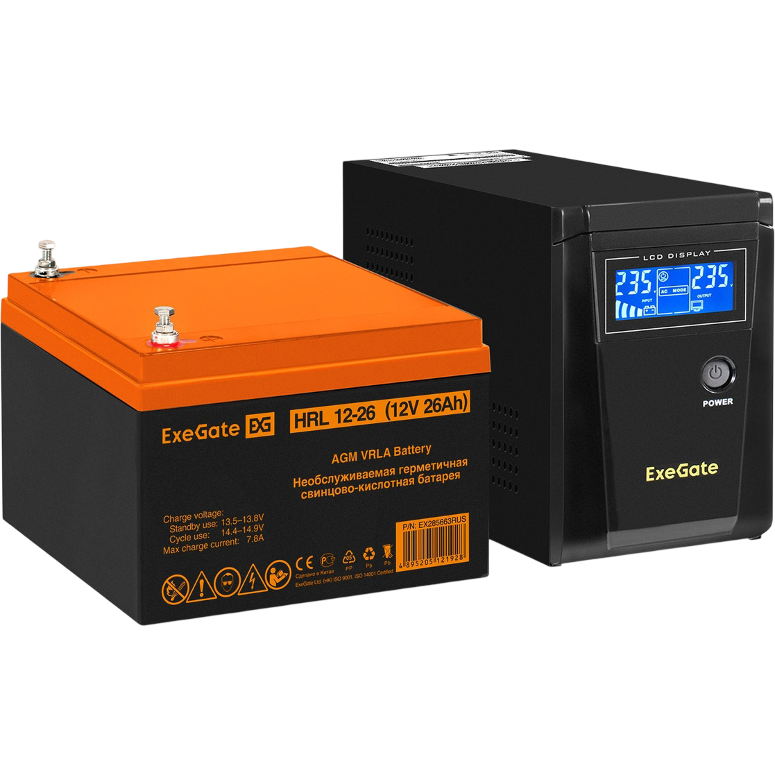 ИБП ExeGate SineTower SZ-600.LCD.AVR.1SH + HRL 12-26 (26Ач) - EX296767RUS