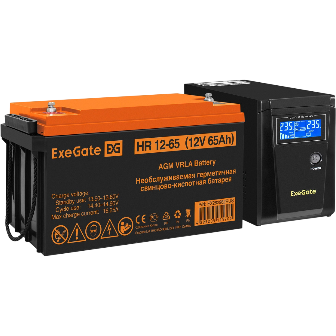 ИБП ExeGate SineTower SZ-600.LCD.AVR.1SH + HR 12-65 (65Ач) - EX296776RUS