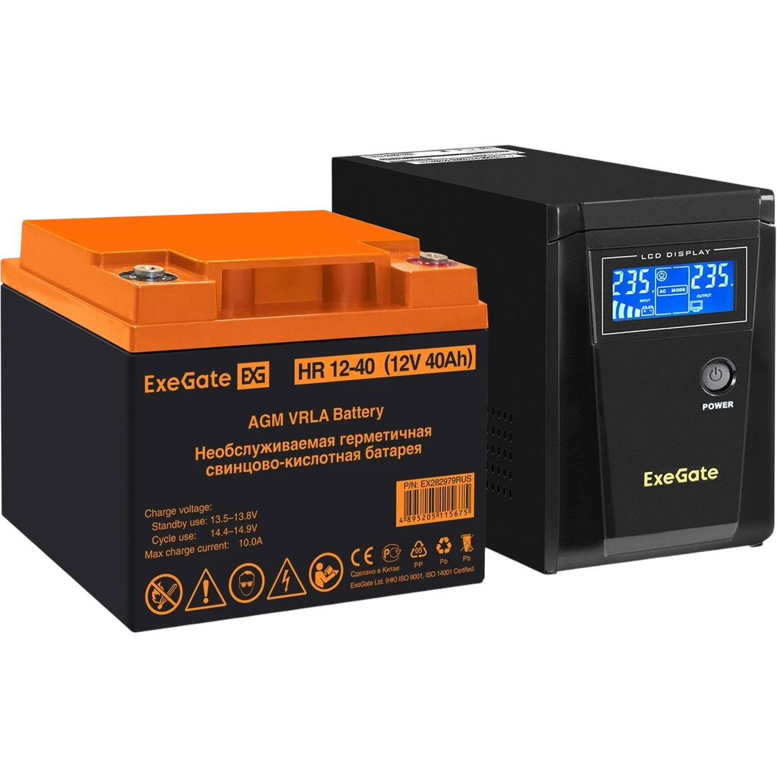 ИБП + батарея ExeGate SineTower SZ-600.LCD.AVR.1SH + HR 12-40 (40Ач) - EX296771RUS