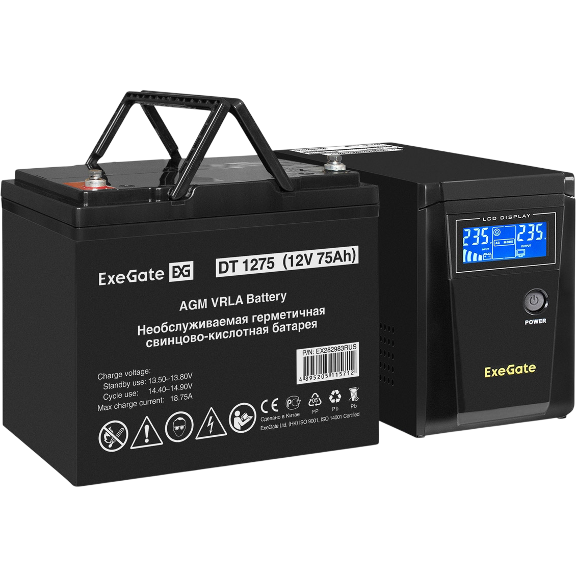 ИБП ExeGate SineTower SZ-600.LCD.AVR.1SH + DT 1275 (75Ач) - EX296777RUS