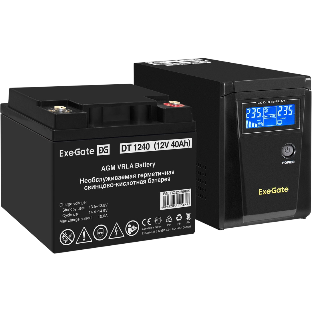 ИБП + батарея ExeGate SineTower SZ-600.LCD.AVR.1SH + DT 1240 (40Ач) - EX296770RUS
