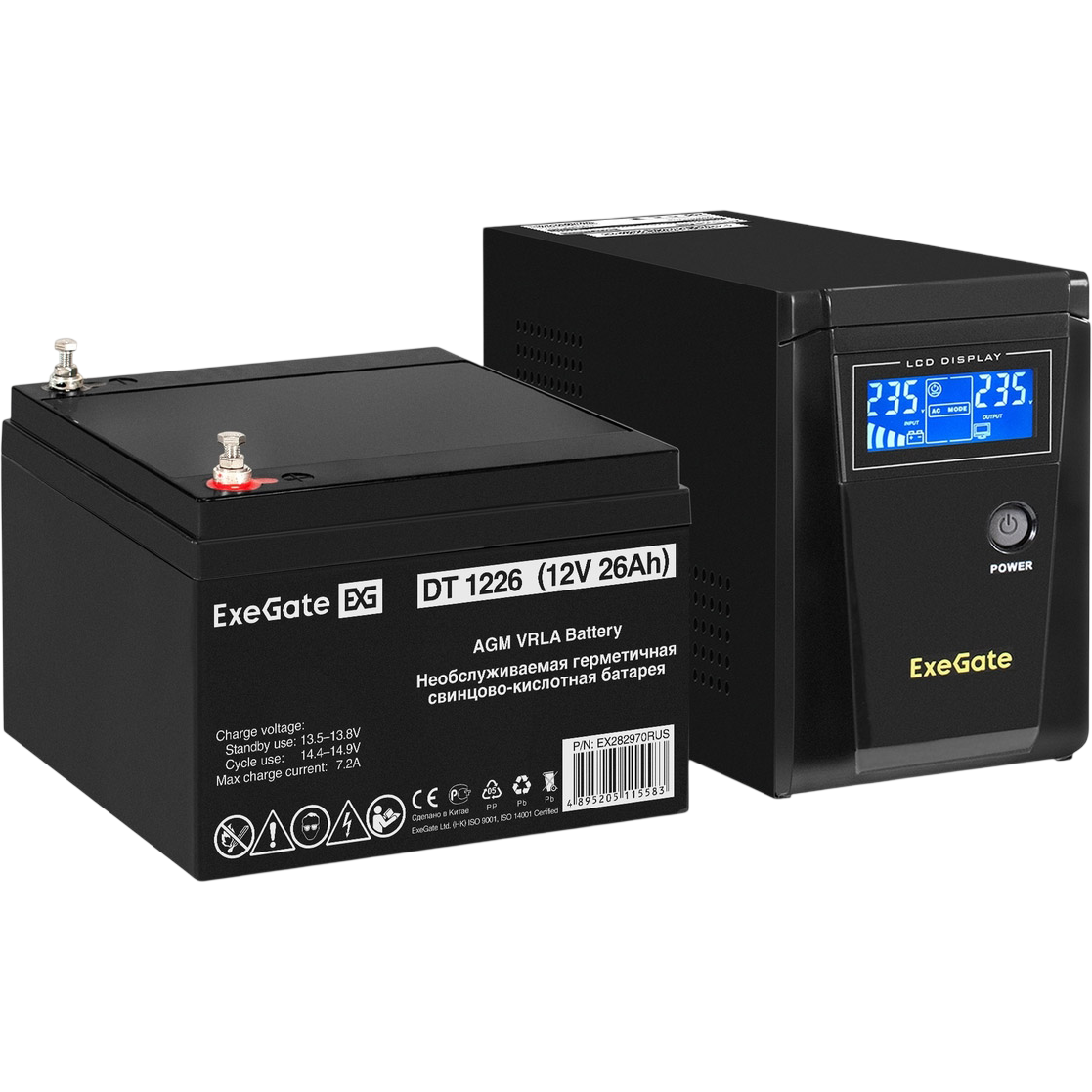 ИБП ExeGate SineTower SZ-600.LCD.AVR.1SH + DT 1226 (26Ач) - EX296766RUS