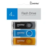 USB Flash накопитель 4GB SmartBuy Twist Black/Blue/Yellow (3 шт.) (SB004GB2TWKBYSET)