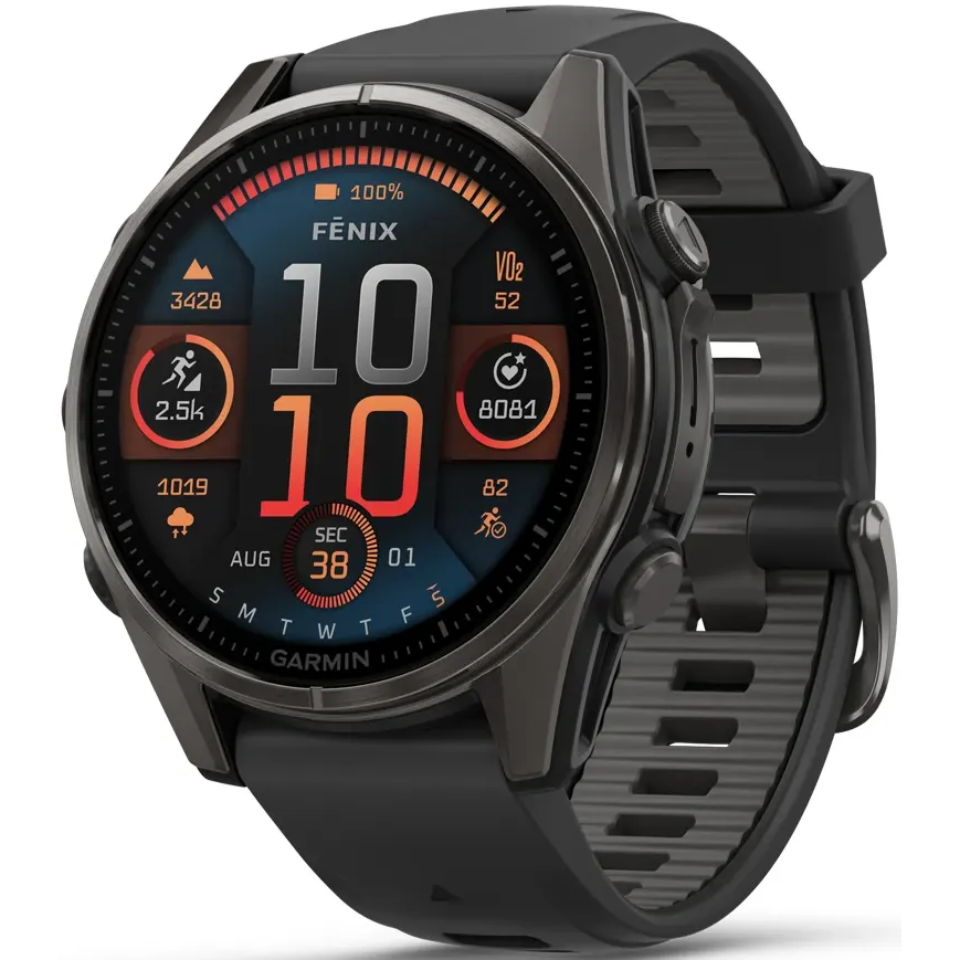 Умные часы Garmin fenix 8 43mm Carbon Grey DLC Titanium with Black/Pebble Grey Silicone Band - 010-02903-21