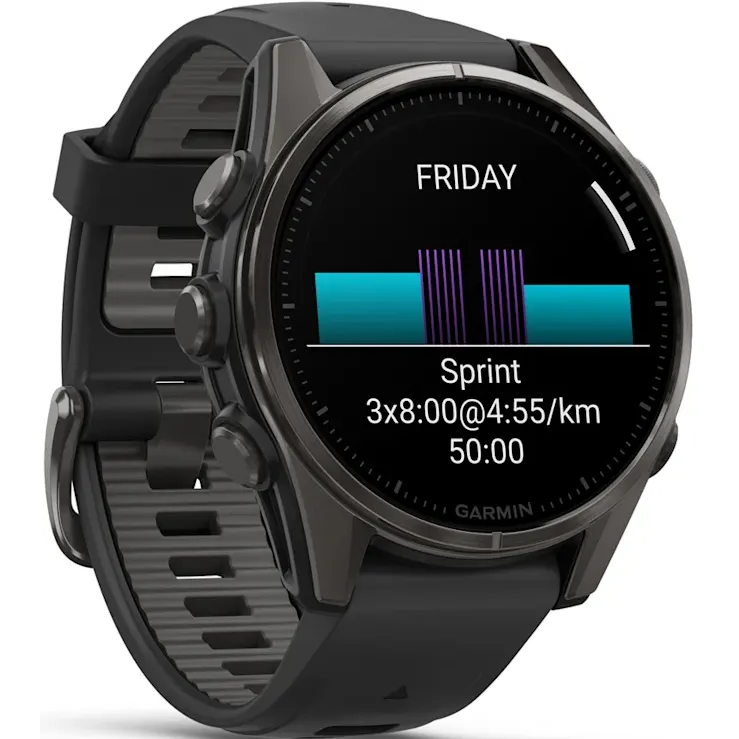 Умные часы Garmin fenix 8 43mm Carbon Grey DLC Titanium with Black/Pebble Grey Silicone Band - 010-02903-21 - фото 3