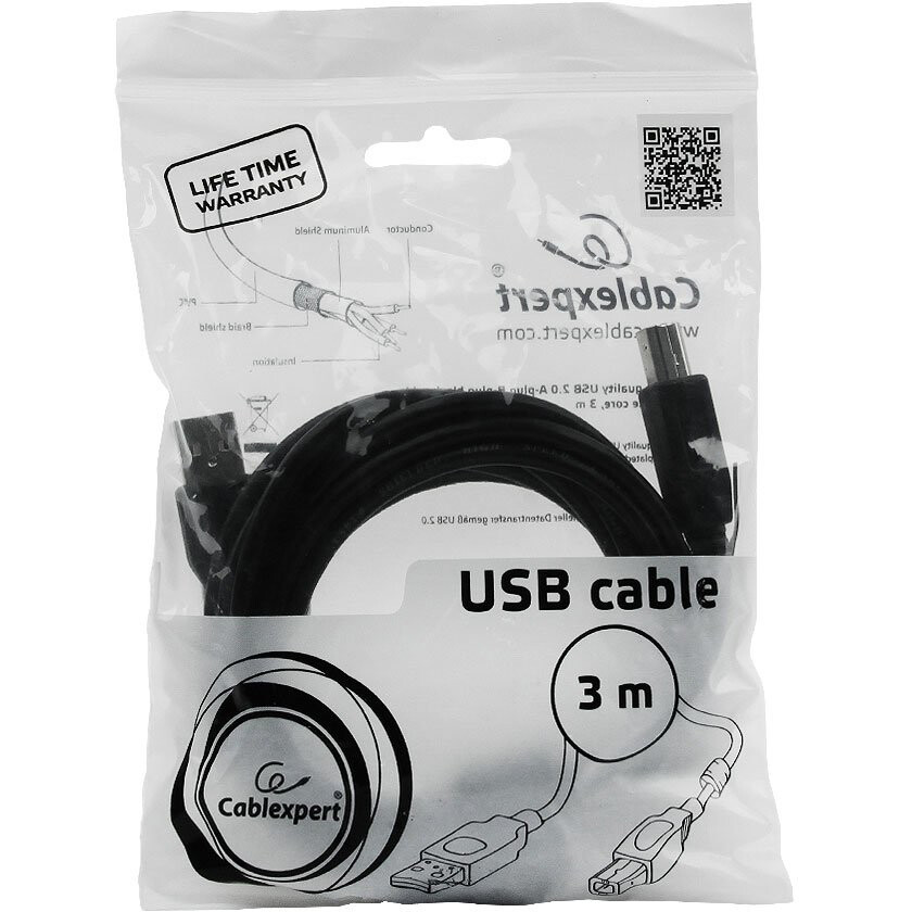 Кабель USB A (M) - USB B (M), 3м, Cablexpert CCF-USB2-AMBM-10 - фото 3