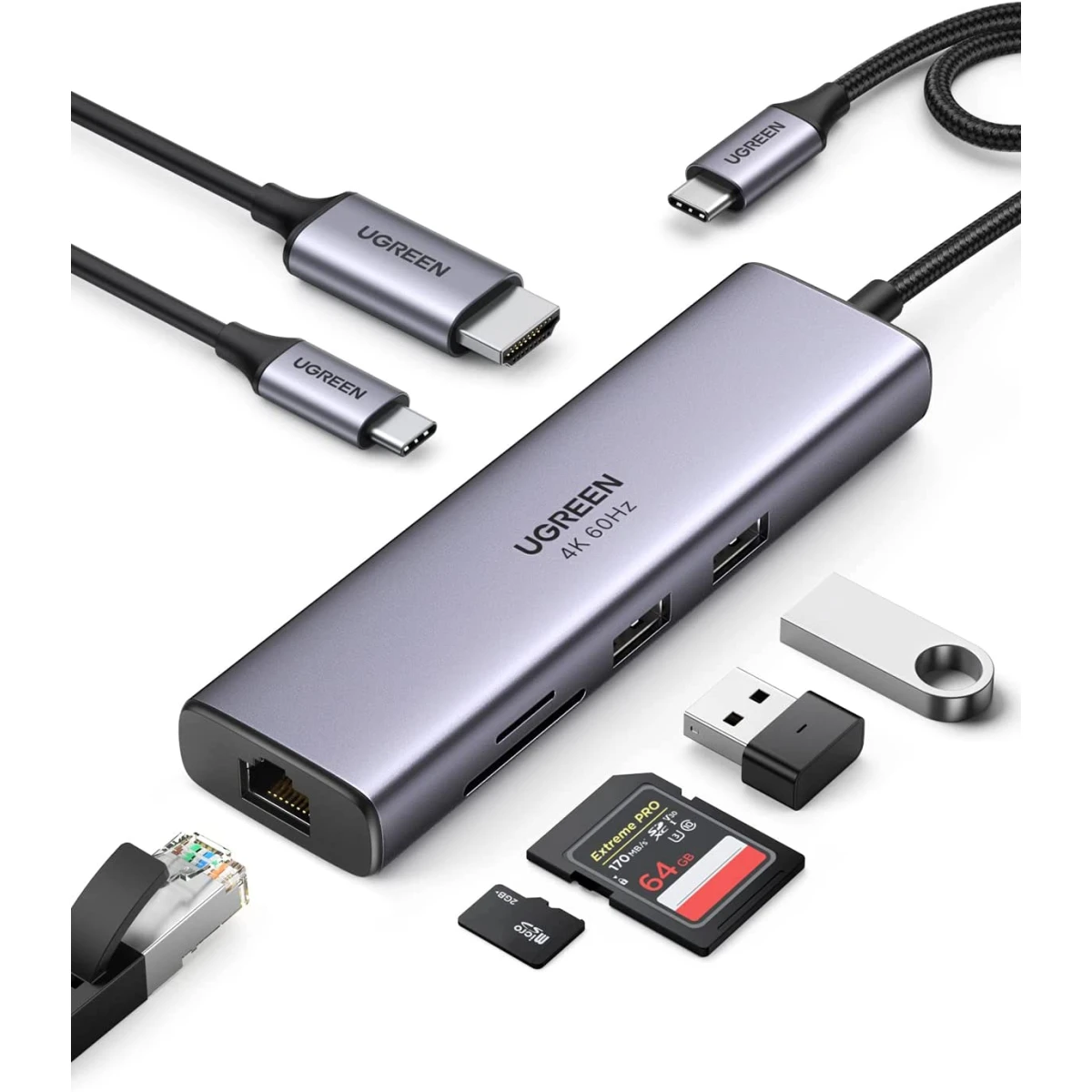 Док-станция UGREEN 7-in-1 USB-C Multifunction Adapter Space Gray (CM512) - 60515 - фото 5