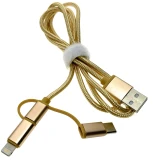 Кабель USB - microUSB/USB Type-C/Lightning, 1м, Espada Eusb3in1m-m-g Gold