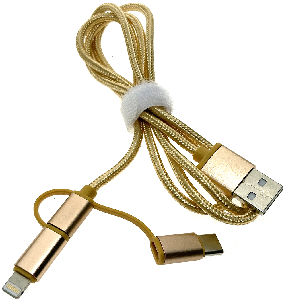 Кабель USB - microUSB/USB Type-C/Lightning, 1м, Espada Eusb3in1m-m-g Gold - фото 2