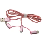 Кабель USB - microUSB/USB Type-C/Lightning, 1м, Espada Eusb3in1m-m-p Pink