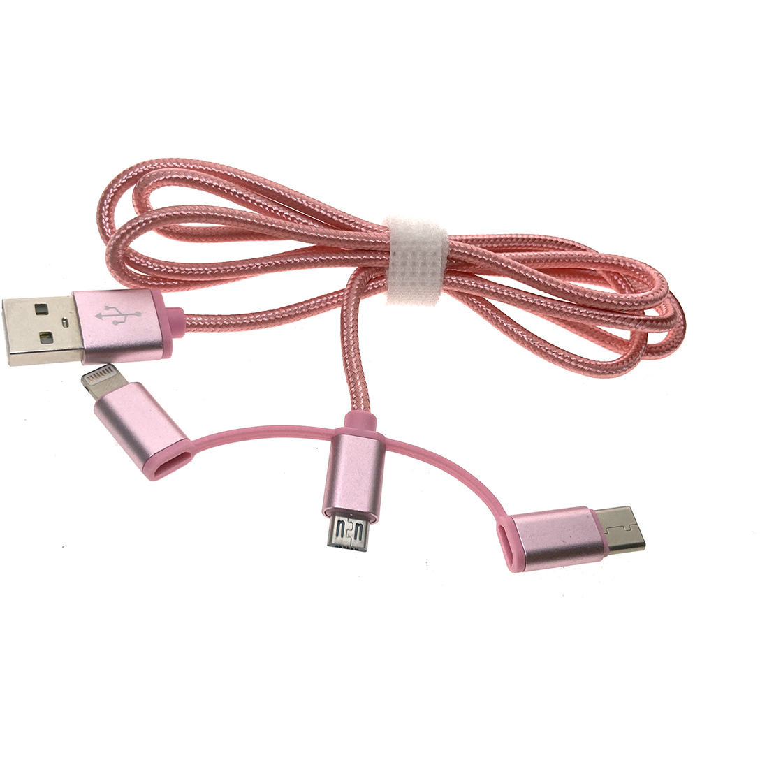 Кабель USB - microUSB/USB Type-C/Lightning, 1м, Espada Eusb3in1m-m-p Pink