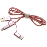Кабель USB - microUSB/USB Type-C/Lightning, 1м, Espada Eusb3in1m-m-p Pink
