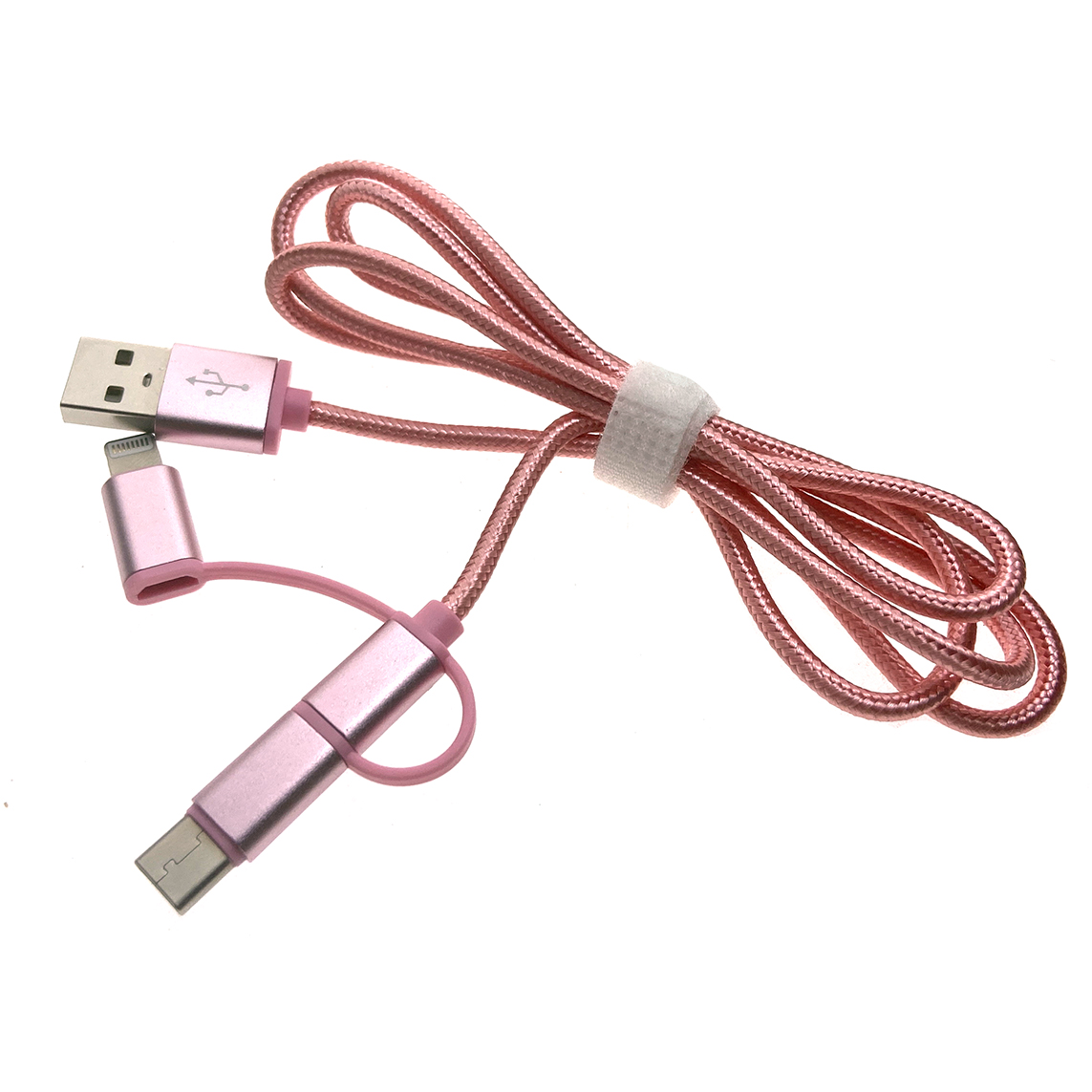Кабель USB - microUSB/USB Type-C/Lightning, 1м, Espada Eusb3in1m-m-p Pink - фото 3