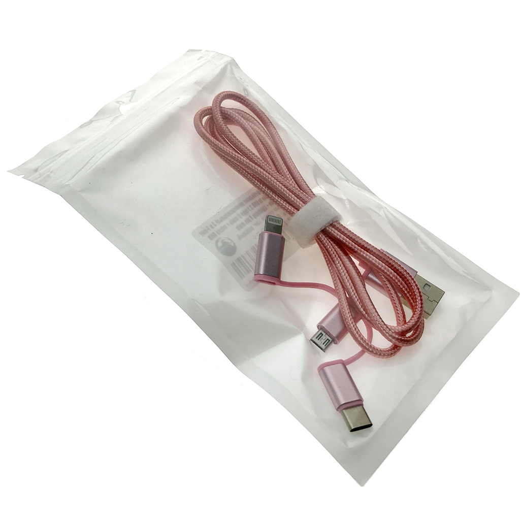 Кабель USB - microUSB/USB Type-C/Lightning, 1м, Espada Eusb3in1m-m-p Pink - фото 4