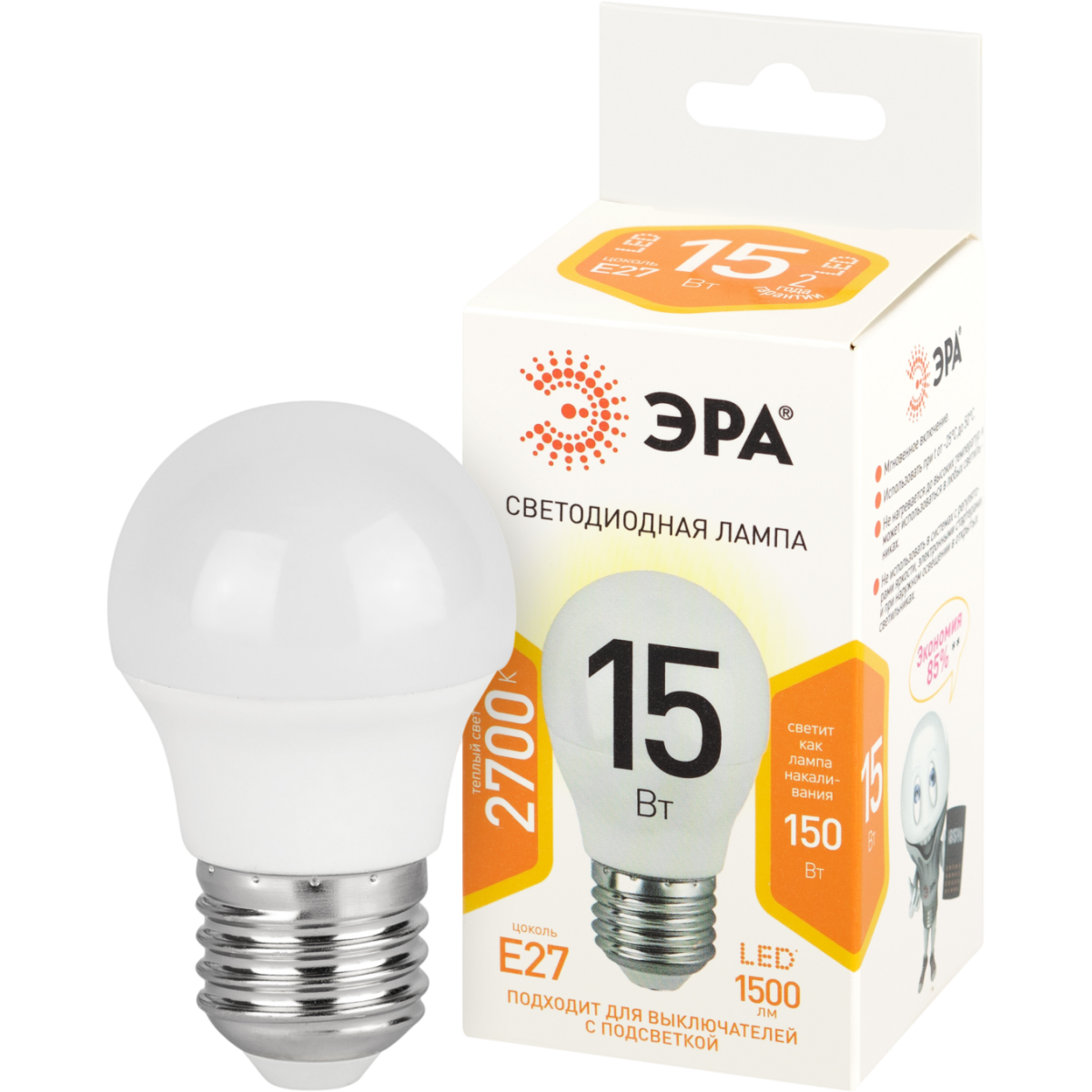 Светодиодная лампочка ЭРА P45-15W-827-E27 (15 Вт, Е27) - Б0066831 - фото 2
