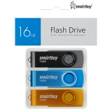 USB Flash накопитель 16GB SmartBuy Twist Black/Blue/Yellow (3 шт.) (SB016GB2TWKBYSET)
