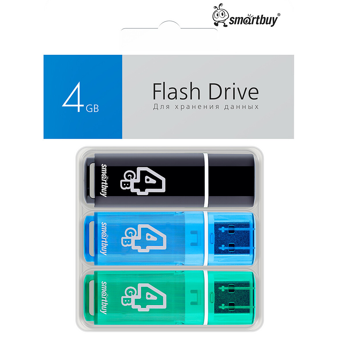 USB Flash накопитель 4GB SmartBuy Glossy Black/Blue/Green (3 шт.) (SB004GB2GSKBGSET) - фото 5