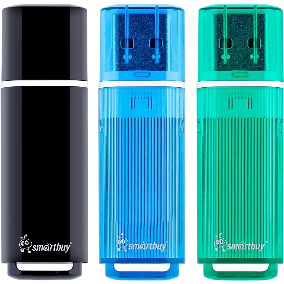 USB Flash накопитель 64GB SmartBuy Glossy Black/Blue/Green (3 шт.) (SB064GB2GSKBGSET)