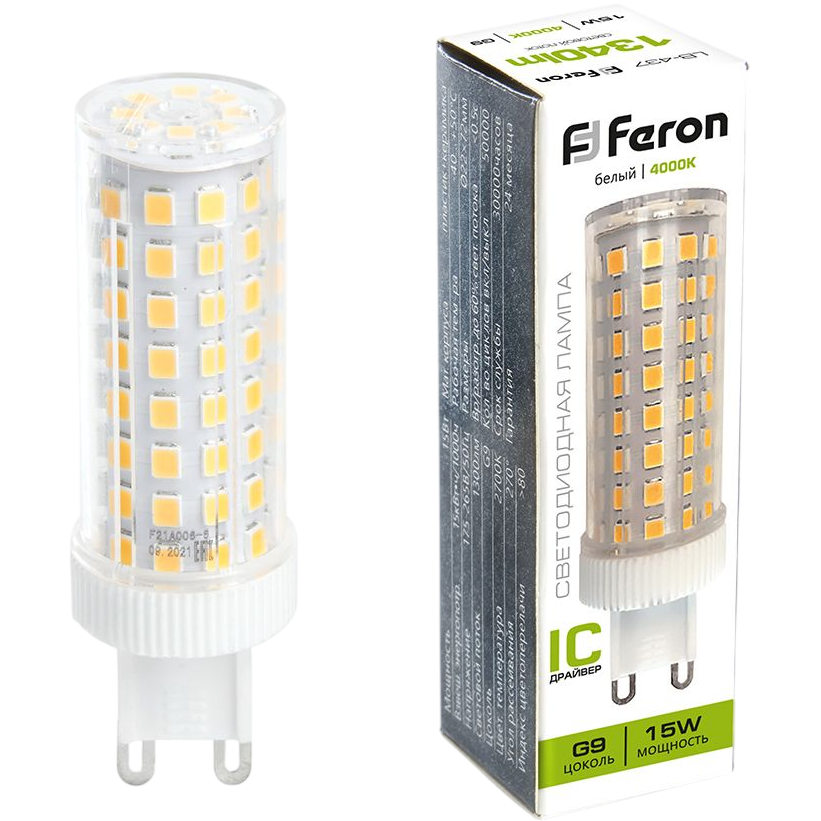 Светодиодная лампочка Feron LB-437 4000K (15 Вт, G9) - 38213 - фото 3