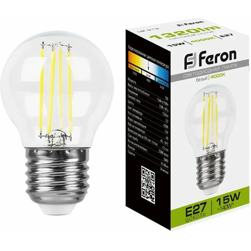 Филаментная лампочка Feron LB-515 4000K (15 Вт, E27) - 38253