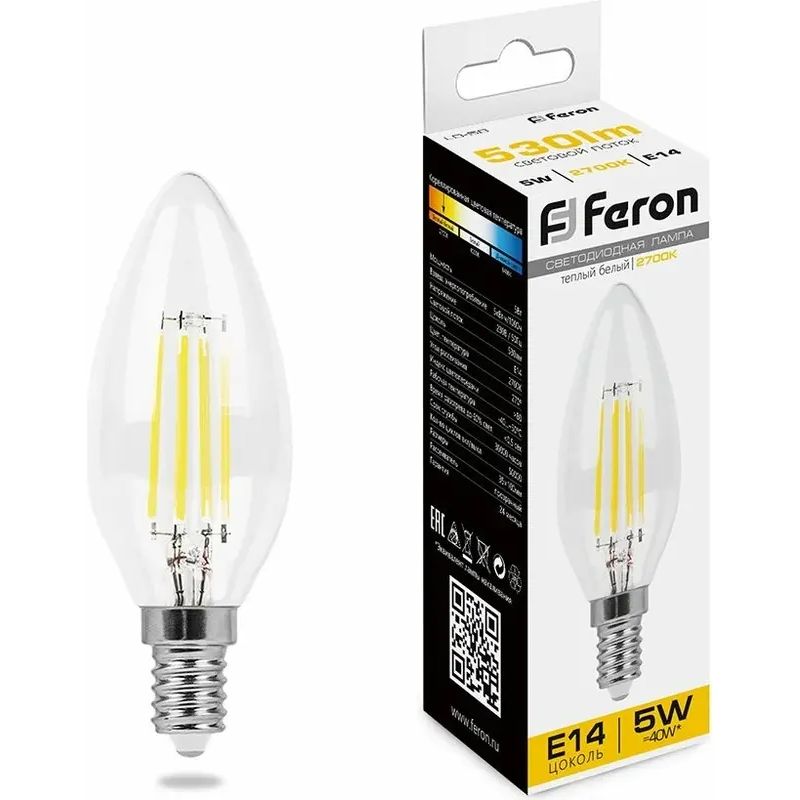 Филаментная лампочка Feron LB-58 2700K (5 Вт, E14) - 25572