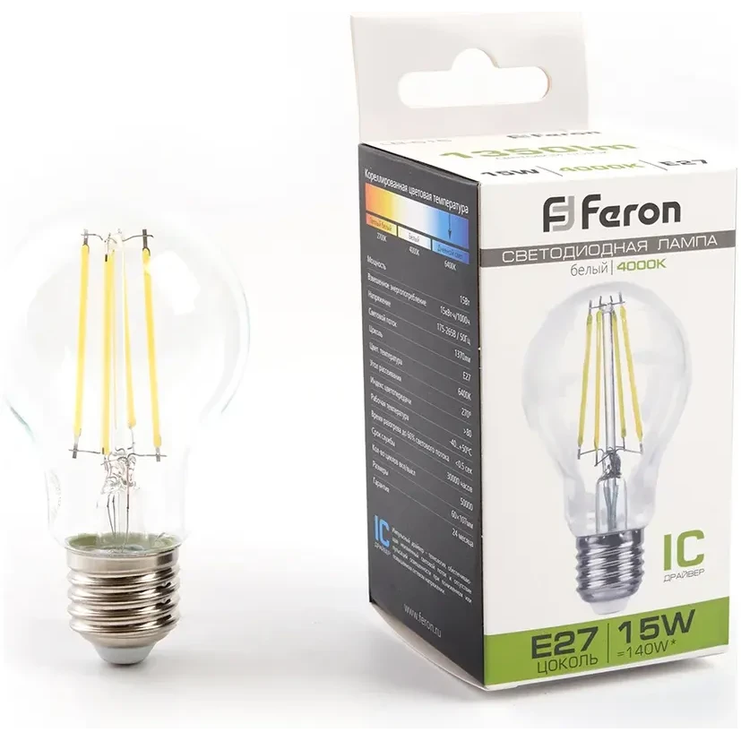 Филаментная лампочка Feron LB-615 4000K (15 Вт, E27) - 38242