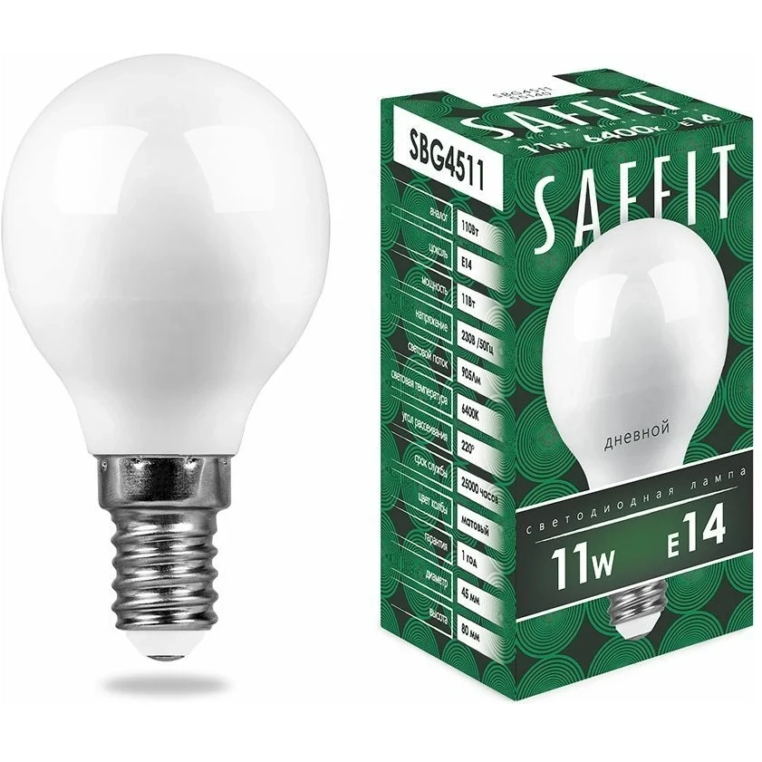 Светодиодная лампочка Saffit SBG4511 6400K (11 Вт, E14) - 55140